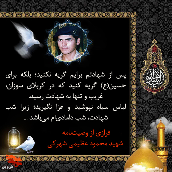 پس از شهادتم برایم گریه نکنید بلکه برای حسین(ع) گریه کنید