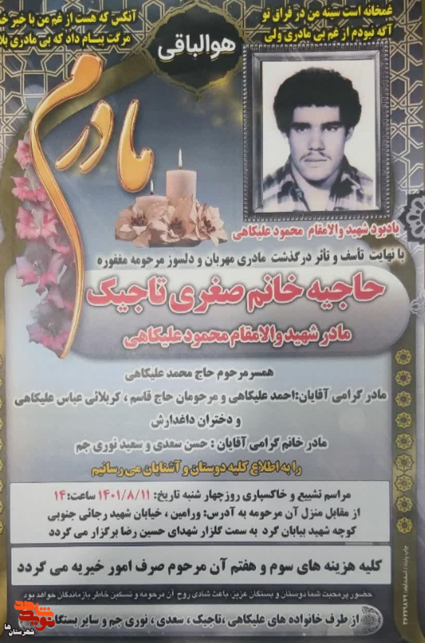 مادر شهید «محمود علیکاهی» به فرزند شهیدش پیوست