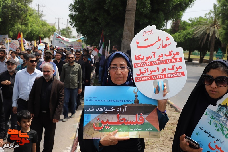 حضور پرشور خانواده‌های شهدا و ایثارگران شهرستان بندرعباس در راهپیمایی روز قدس