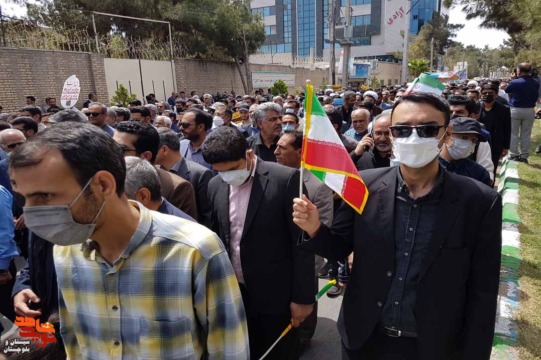راهپیمایی روز قدس با حضور پرشور خانواده های معظم شاهد و ایثارگران در زاهدان برگزار شد